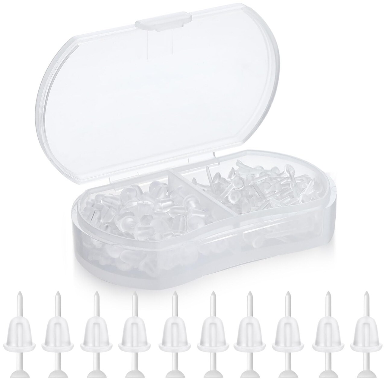 Formulen Plastic Earrings, 200 PCS Clear Earrings for Sports, Transparency Plastic Post Earring Studs for Sports, Flat Silicone Earring for DIY